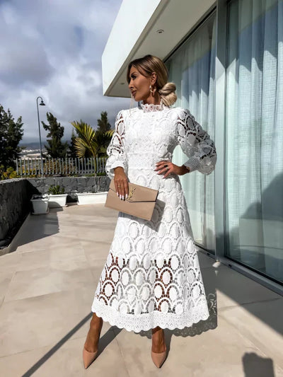 Elaina | Elegantní midi šaty s krajkovými detaily