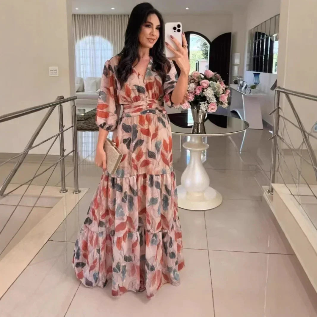CLAUDIA | Dlouhá květinová šaty s pohodlným střihem pro elegantní dny