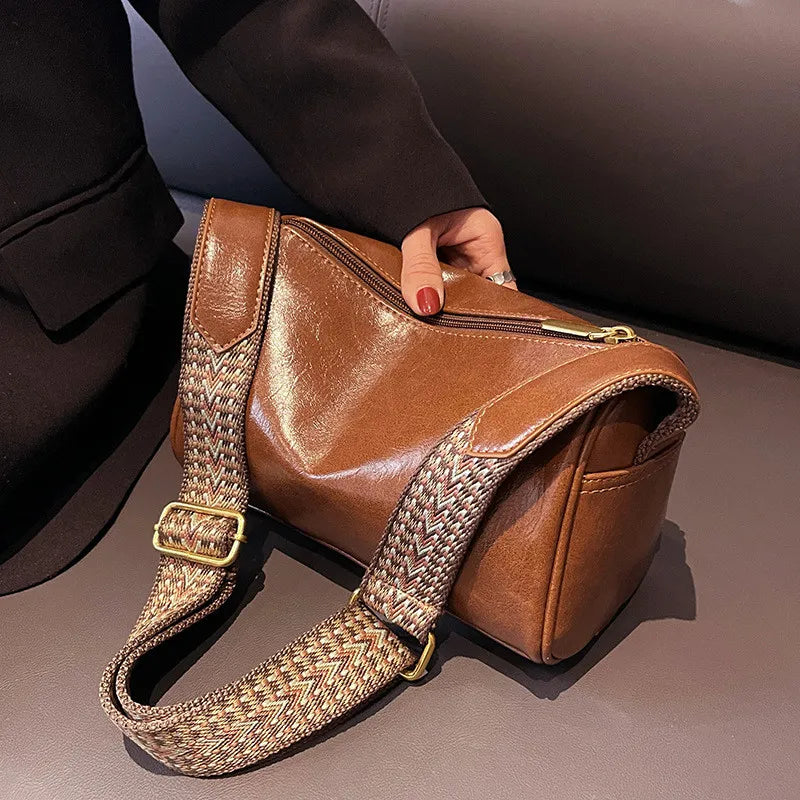 Trine™ | Vintage Kožená Kabelka Crossbody s Woven Nastavitelným Páskem