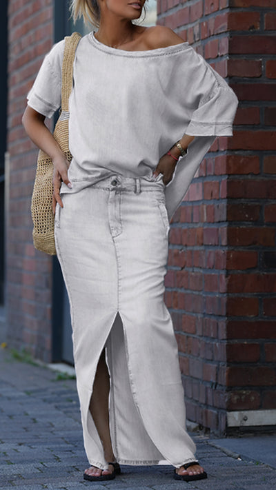 Dámský casual oblek s kulatým výstřihem a denimu Tencel
