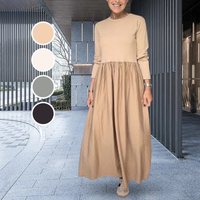 Eliška Elegante – Minimalistické Maxi Šaty s Dlouhými Rukávy a Kapsami