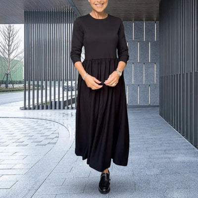 Eliška Elegante – Minimalistické Maxi Šaty s Dlouhými Rukávy a Kapsami
