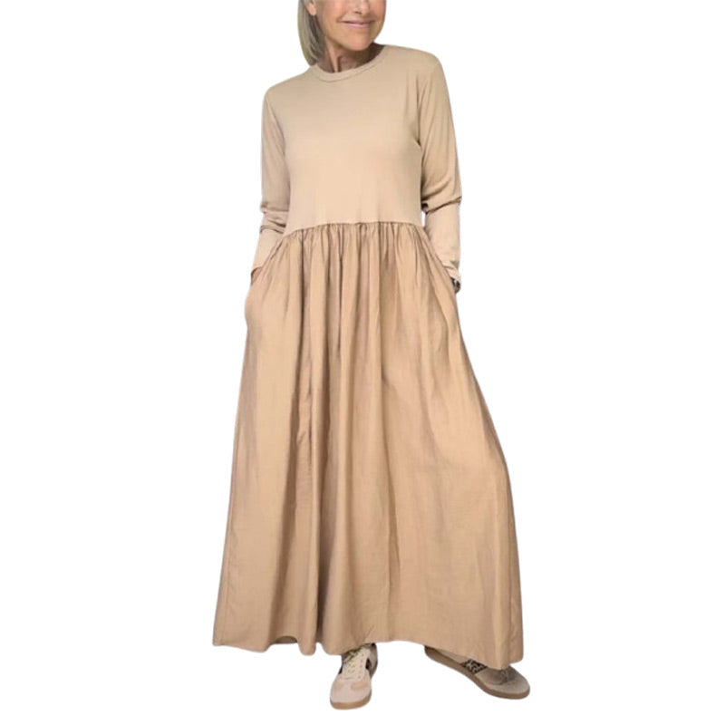 Eliška Elegante – Minimalistické Maxi Šaty s Dlouhými Rukávy a Kapsami