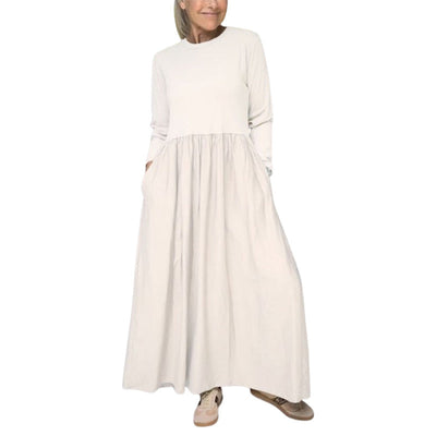 Eliška Elegante – Minimalistické Maxi Šaty s Dlouhými Rukávy a Kapsami