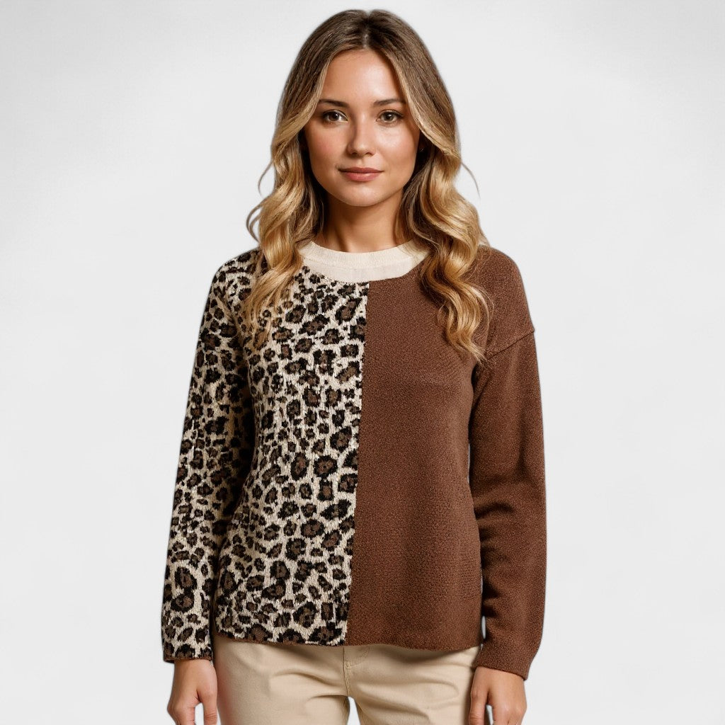 Pohodlný svetr s leopardím designem